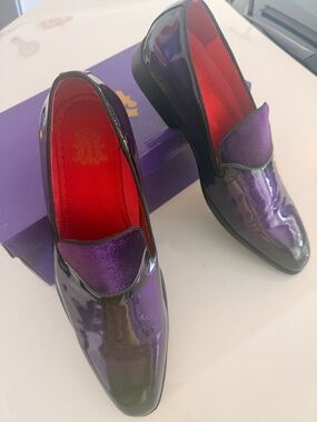 Purple Patent Loafers with Velvet Accent - Men’s Slip-On Dress Shoe